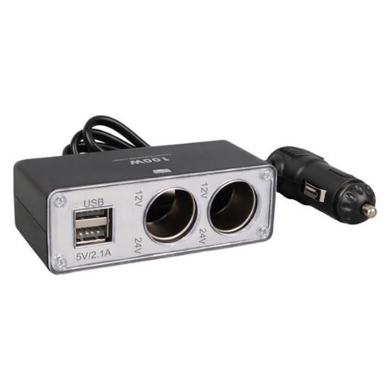 Olesson 1647 12-24V Çift USB Girişli 100W 70cm Kablolu 2'li Araç Çakmak Çoklayıcı resmi