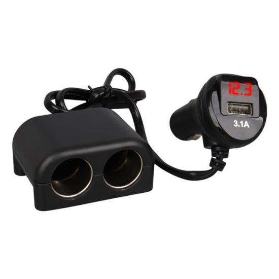 Olesson 1641 12-24V Tek USB Girişli 120W 80cm Kablolu Dijital Voltaj Ekranlı 2'li Araç Çakmak Çoklayıcı resmi