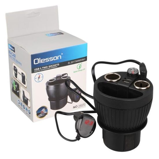 Olesson 1640 12-24V Çift USB Girişli 120W 80cm Kablolu Dijital Voltaj Ekranlı 2'li Araç Çakmak Çoklayıcı resmi