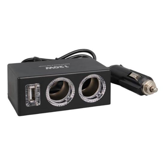Olesson 1522 12-24V Tek USB Girişli 120W 80cm Kablolu 2'li Araç Çakmak Çoklayıcı resmi