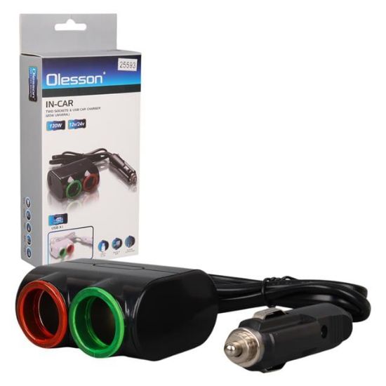 Olesson 1631 12-24V Tek USB Girişli 120W 80cm Kablolu 2'LI Araç Çakmak Çoklayıcı resmi