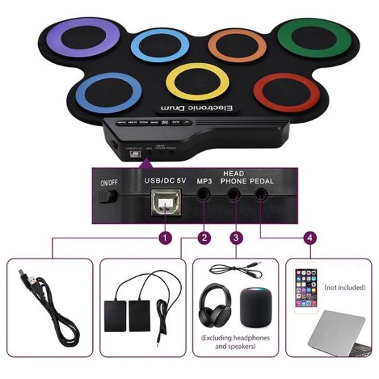 Magicvoice G3002R 7 Ped Gökkuşağı Renkli Elektronik Roll Up Davul Kiti resmi