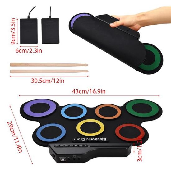 Magicvoice G3002R 7 Ped Gökkuşağı Renkli Elektronik Roll Up Davul Kiti resmi