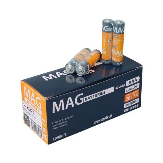 Mag Batteries MG-26174 Alkalin AAA 40'lı İnce Kalem Pil Kumanda Pili (AAA, LR03, AM-4) resmi