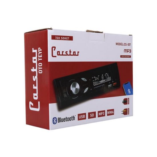 CARSTAR CS-107 ÇİFT USB/SD/FM/AUX/BLUETOOTH KUMANDALI OTO TEYP 4X60 WATT resmi