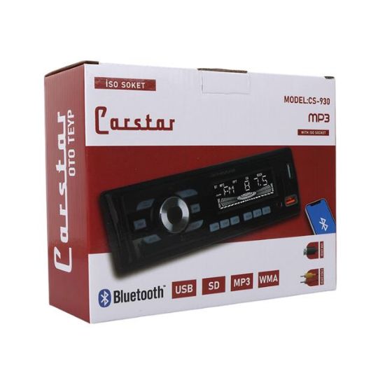 CARSTAR CS-930 ÇİFT USB/SD/FM/AUX/BLUETOOTH KUMANDALI OTO TEYP 4X60 WATT resmi