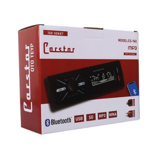 CARSTAR CS-960 ÇİFT USB/SD/FM/AUX/BLUETOOTH KUMANDALI OTO TEYP 4X60 WATT resmi