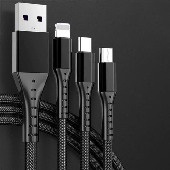 POWERMASTER PM-26332 3 IN 1 SİYAH 1.2 METRE ŞARJ KABLOSU resmi