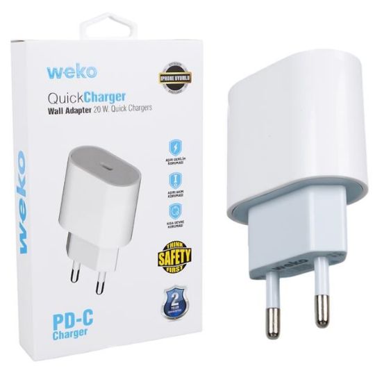 WEKO WK-26524 BEYAZ PD 20 WATT IPHONE TYPE-C HIZLI ŞARJ BAŞLIĞI resmi