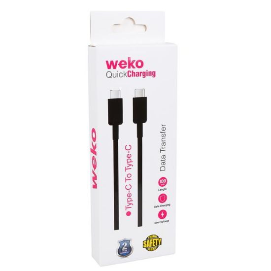 WEKO WK-26526 TYPE-C TO TYPE-C 1 METRE 5A SİYAH ŞARJ KABLOSU resmi