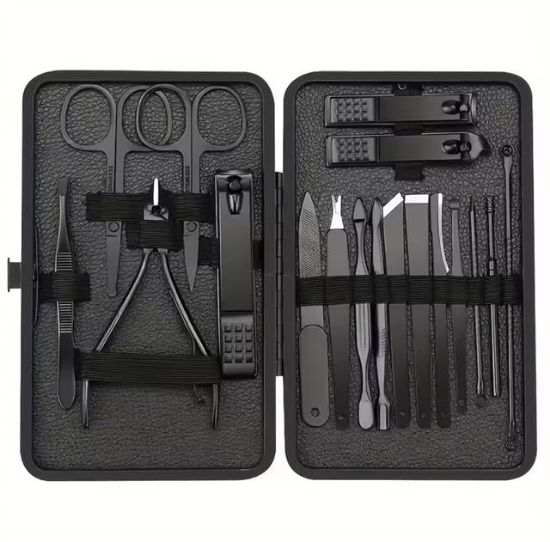 Sunup SN-27099 Siyah Paslanmaz Çelik 18in1 Profesyonel Manikür Tırnak Bakım Seti resmi