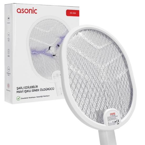 Asonic AS-A26 1200mAh 3000V Çıkış UV Işıklı Şarjli Katlanabilir Askılı Raket Sinek Öldürücü resmi