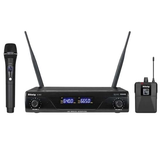 König K-700 E-Y Profesyonel 663-694Mhz 1 El + 1 Yaka 2 Kanal Uhf 2x50 Kablosuz Telsiz Mikrofon resmi