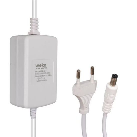 Weko Tottolet 1200 12 Volt - 3.2 Amper 5.5 2.5 Uçlu Yerli Üretim Plastik Kasa Beyaz Masaüstü Adaptör resmi