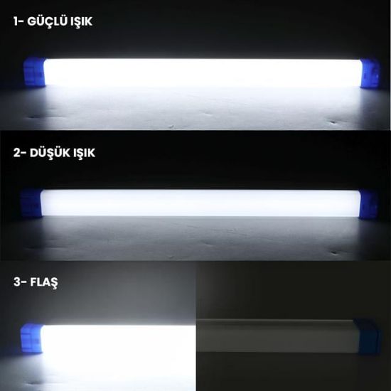 PowerMaster T530 32cm 40W Çubuk Portatif LED Işıldak Şarjlı Tüp Lamba 1200mAh resmi