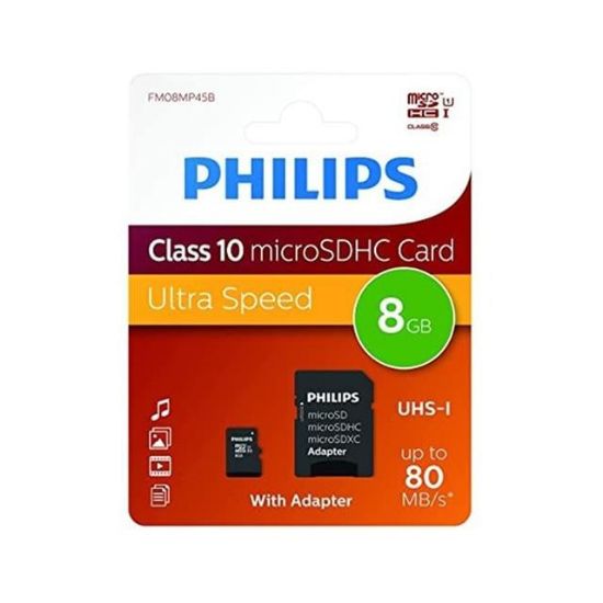 Philips FM08MP45B/00 8GB Class10 UHS-I U1 TF Adaptörlü Micro SDHC Hafıza Kartı resmi