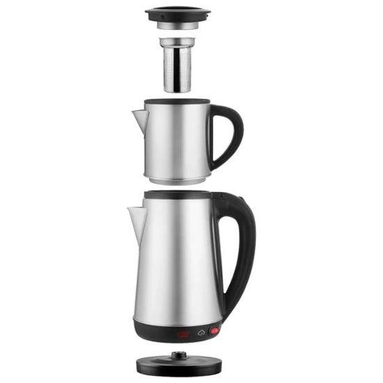 Crown CRW-2201 1800W 1.8 - 0.8 Litre Çelik Hazneli Çaycı Mutfak Kettle Demlikli Ve Süzgeçli Inox resmi