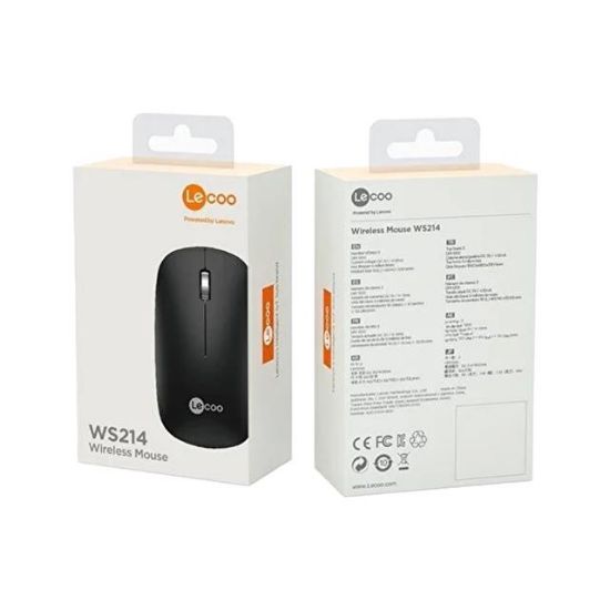 Lenovo Lecoo WS214 2.4GHz Kablosuz 1200DPI Siyah Optik Mouse resmi