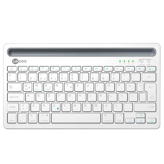Lenovo Lecoo BK100 Bluetooth V3.0 Çoklu Cihaz Uyumlu Şarj Edilebilir Kablosuz Beyaz Türkçe Q Klavye resmi