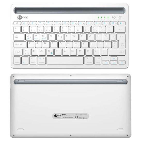 Lenovo Lecoo BK100 Bluetooth V3.0 Çoklu Cihaz Uyumlu Şarj Edilebilir Kablosuz Beyaz Türkçe Q Klavye resmi