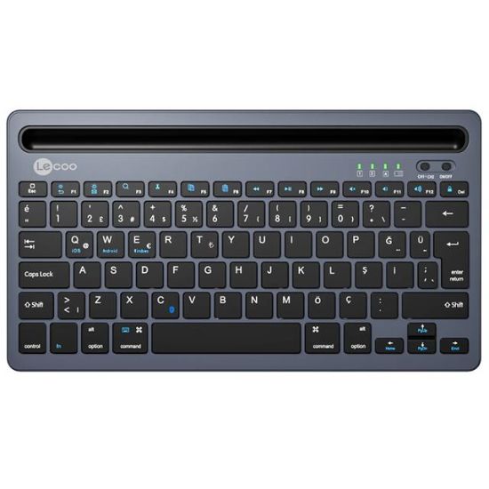 Lenovo Lecoo BK100 Bluetooth V3.0 Çoklu Cihaz Uyumlu Şarj Edilebilir Kablosuz Gri Türkçe Q Klavye resmi