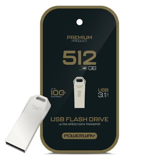 Powerway Premium 512 GB 100MB/S Ultra Hızlı USB 3.1 Metal Silver Flash Bellek resmi