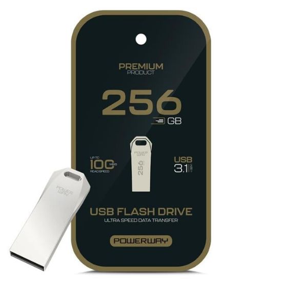 Powerway Premium 256 GB 100MB/S Ultra Hızlı USB 3.1 Metal Silver Flash Bellek resmi