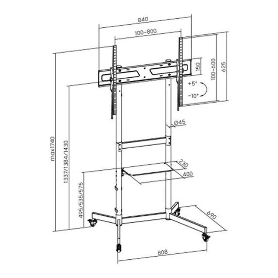 Vontech V1044VE 55''-100'' Uyumlu Tekerlekli Ayaklı Raflı LCD-LED TV Sehpası Standı resmi