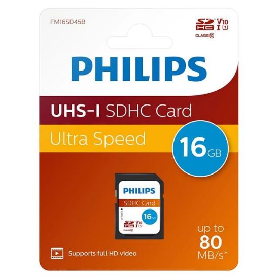Philips 16GB Ultra Hızlı 80MB/s UHS-I SDHC Hafıza Kartı (FM16SD45B/00) resmi