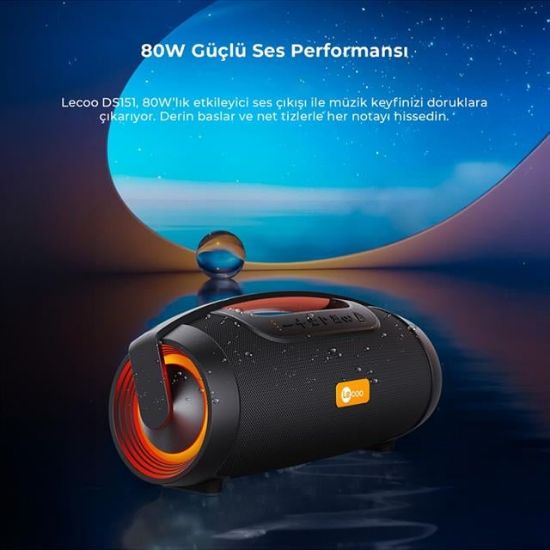 Lenovo Lecoo DS151 80W Güçlü Ses Kablosuz Bluetooth 5.0 RGB Boombox Hoparlör resmi