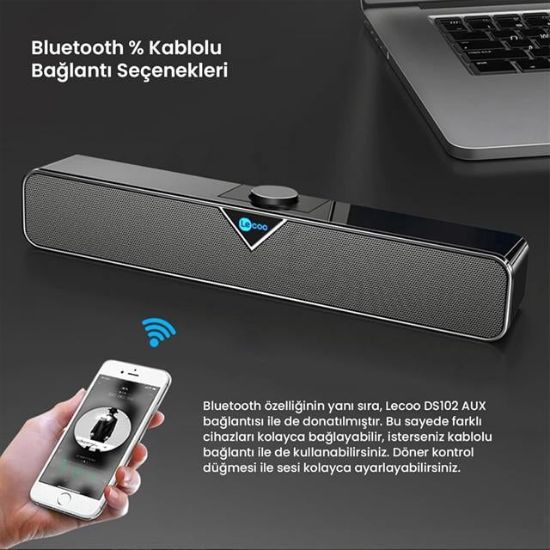 Lenovo Lecoo DS102 Siyah Usb-Aux Kablolu 6 Watt Bluetooth Stereo Soundbar Speaker - Hoparlör         resmi