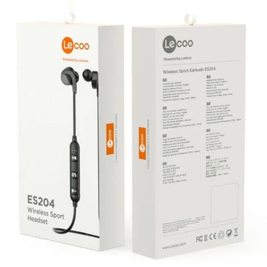 LENOVO LECOO ES204 BOYUN BANTLI MİKROFONLU KULAK İÇİ BLUETOOTH KULAKLIK SİYAH resmi