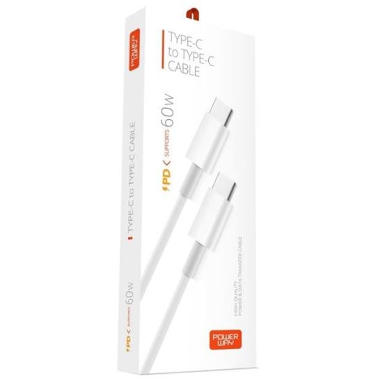 Powerway PD60 TYPE-C TO TYPE-C 60W 1 Metre Hızlı Şarj ve Data Kablosu resmi