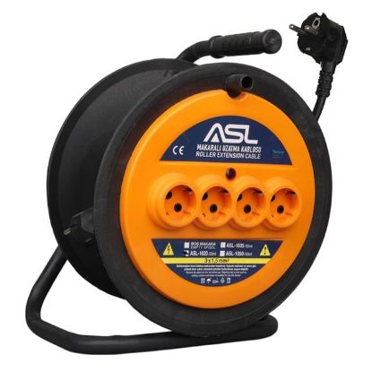 ASL ASL-1020 20 Metre 4 Priz Girişli Makaralı Uzatma Kablosu 3000W 3x1.5mm  resmi