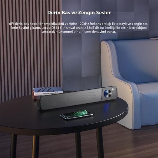 Lenovo Lecoo DS111 6W Kablolu Bluetooth Stereo TV Monitör Soundbar Hoparlör resmi