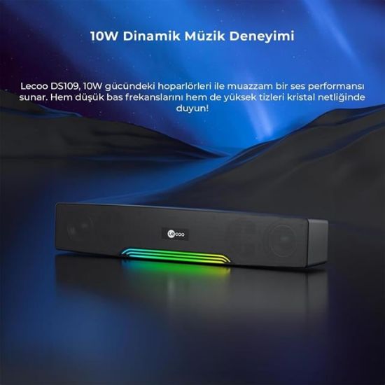 Lecoo DS109 Bluetooth/AUX/TF KART/USB 10W Soundbar Taşınabilir Stereo Masaüstü TV Hoparlör resmi