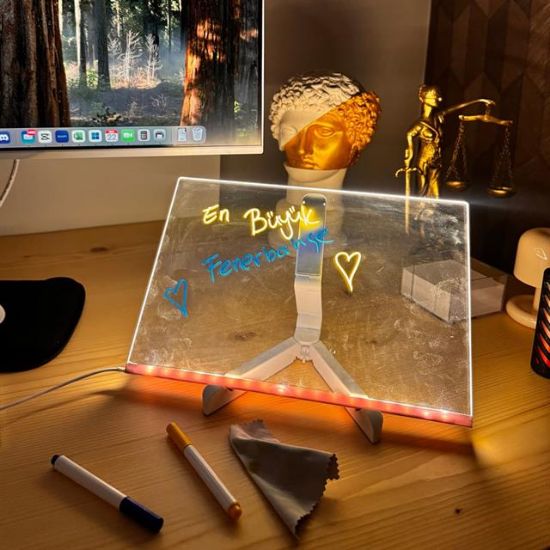 Sunup SN-27126 Dekoratif LED Aydınlatmalı Şeffaf Işıltılı Yazı - Çizim Panosu Tableti - 7 Renk Kalemli Set resmi