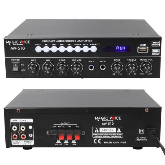 MAGICVOICE MV-510 50 WATT USB/SD/BLUETOOTH 2 MİK.,ECO LU+2SD 2061*2 Lİ UKLI GİRİŞLİ HAT TRAFOLU ANFİ resmi