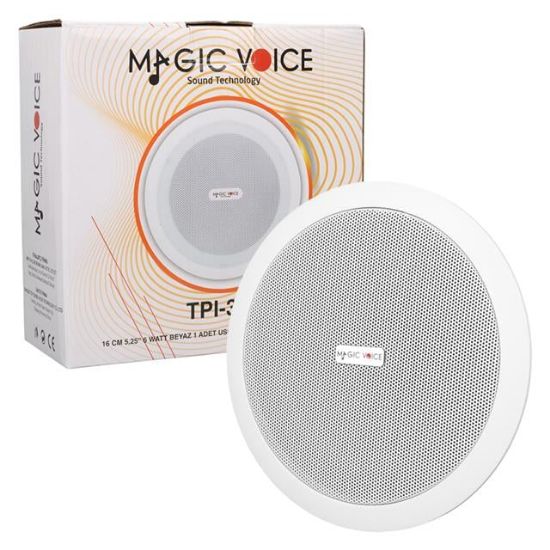 MagicVoice TPI-351 6" (16 CM) Hat Trafolu Alçıpan/Asma Tavan Tipi Hoparlör (6W RMS - MP3 USB Uyumlu) - Beyaz resmi