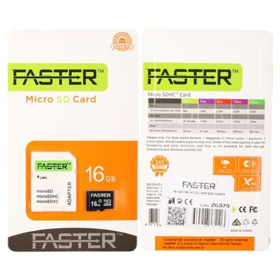 Faster 16 GB UHS-I U1 Sınıf 10 Micro SDHC Hafıza Kartı  resmi