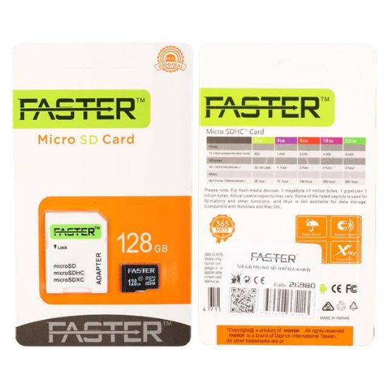 Faster 128 GB UHS-I U1 Sınıf 10 Micro SDHC Hafıza Kartı resmi