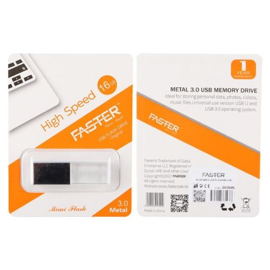 Faster 16 GB Mimi Serisi USB 3.0 Yüksek Hızlı Mavi Işıklı Metal Flash Bellek resmi