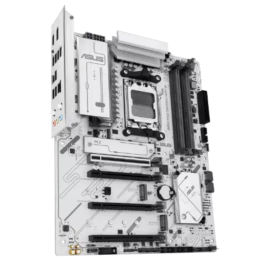 ASUS B850 MAX GAMING WIFI 7 AMD AM5 DDR5 ANAKART BEYAZ resmi