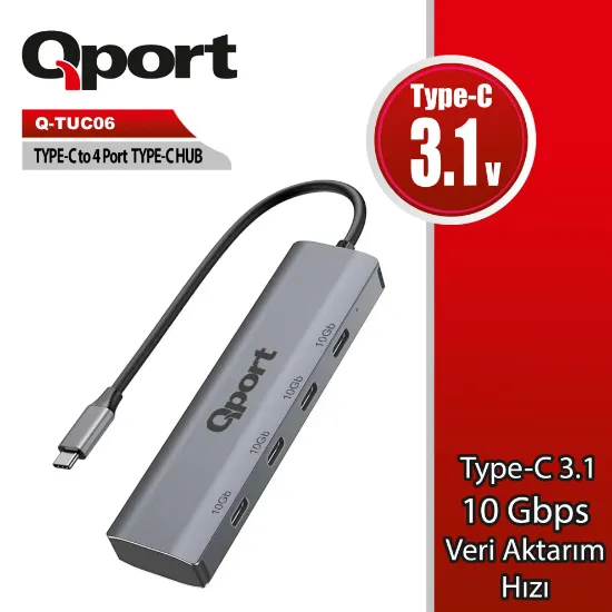 QPORT Q-TUC06 TYPE-C TO 4 PORT TYPE-C COKLAYICI resmi