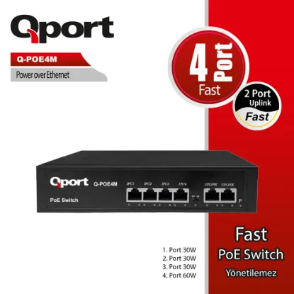 QPORT Q-POE4M 4 PORT 10/100 + 2 PORT 10/100 UPLINK POE SWITCH resmi