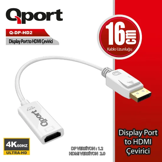 QPORT Q-DP-HD2 DISPLAY PORTUNDAN HDMI CEVIRICI 4K 60HZ resmi