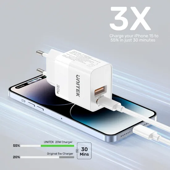 UNITEK 20W HIZLI ŞARJ ADAPTÖRÜ 1*USB-C (P1124ABK-EU) resmi