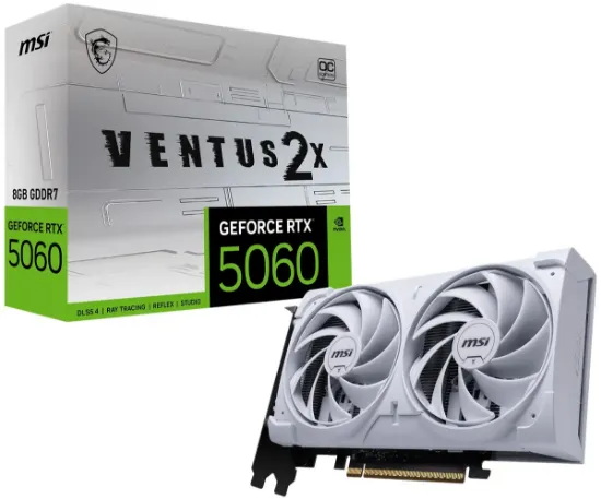 MSI GEFORCE RTX 5060 8G VENTUS 2X OC WHITE GDDR7 128B DX12 PCIE 5.0 X16 (3XDP 1XHDMI) resmi