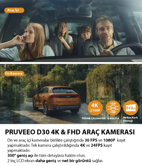 PRUVEEO D30 WI-FI 4K ARAC KAMERASI resmi