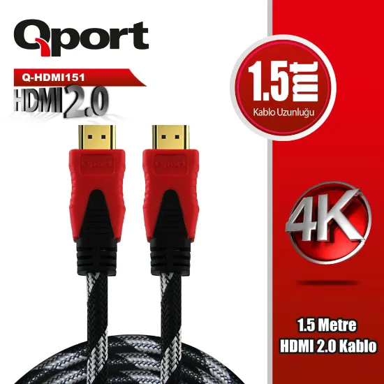 QPORT Q-HDMI151 1.5 METRE 2.0V 4K  ALTIN UÇLU ÖRGÜLÜ KABLO resmi